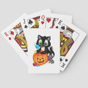 Jeu De Cartes Chat noir mignon, Citrouille et souris