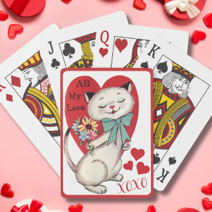 Jeu De Cartes Chat rétro vintage avec Fleurs XOXO Valentines Day