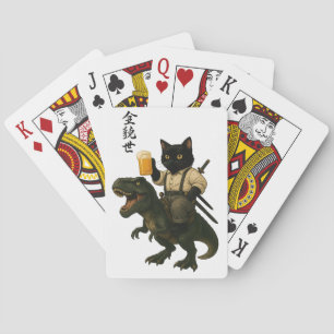 Jeu De Cartes Chat Samouraï avec Bière & T-Rex Art Japonais Ré