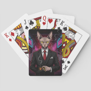 Jeu De Cartes Chat Sphynx Mafia dans un style néon noir
