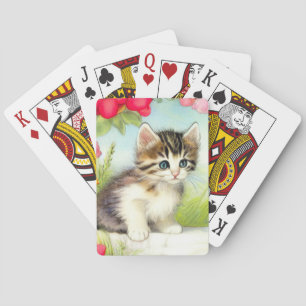 Jeu De Cartes Chaton vintage blanc et Brown avec fleurs