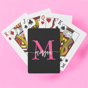 Jeu De Cartes Chaud rose noir moderne Script Girl Monogramme Nom