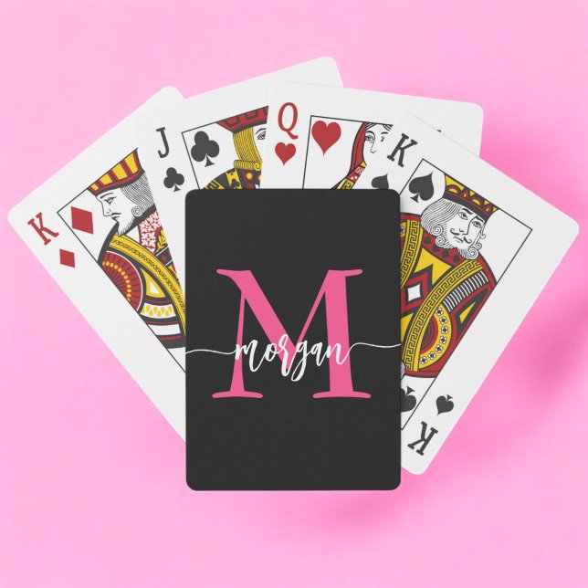 Jeu De Cartes Chaud rose noir moderne Script Girl Monogramme Nom (Créateur téléchargé)