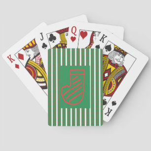 Jeu De Cartes Chaussette de Noël verte sur fond vert
