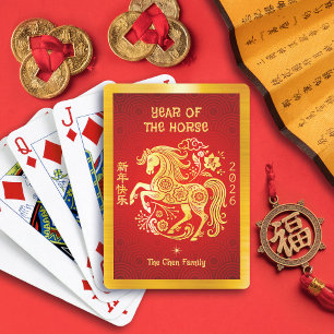 Jeu De Cartes Cheval en feuille d'or 2026 Nouvel An lunaire chin