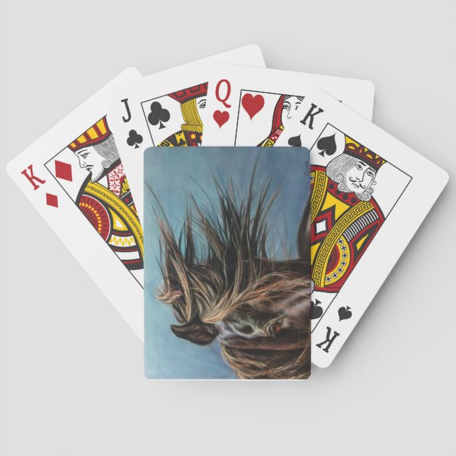 Jeu De Cartes Cheval noir avec crinière soufflée au vent (dos)