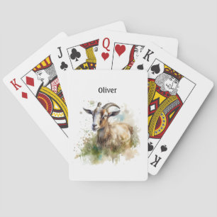 Jeu De Cartes chèvre dans un vert pâturage aquarelle personnalis