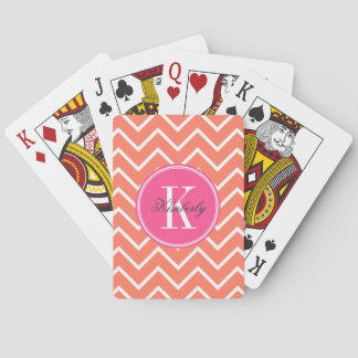 Jeu De Cartes Chevron orange avec le monogramme rose