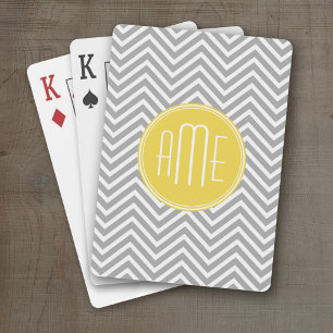 Jeu De Cartes Chevrons gris et jaune Monogramme personnalisé