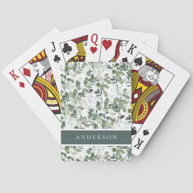 Jeu De Cartes Chic Eucalyptus Nom du monogramme (dos)