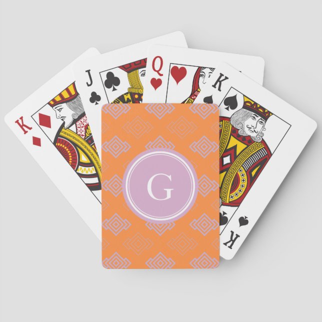 Jeu De Cartes Chic motif géométrique abstrait orange monogramme (dos)