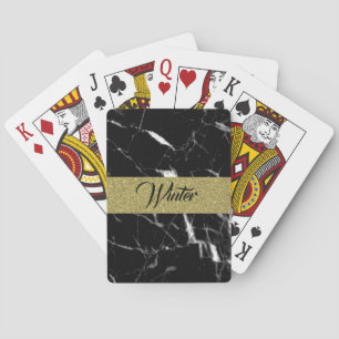 Jeu De Cartes Chic nom personnalisé marbre noir et or