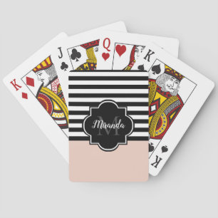 Jeu De Cartes Chic rose et noir larges bandes Nom et monogramme