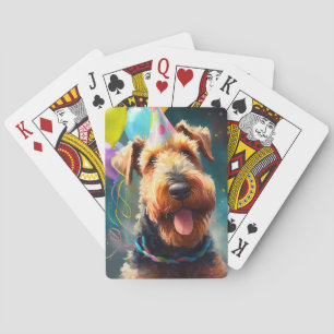 Jeu De Cartes Chien Airedale avec casquette d'anniversaire et ba