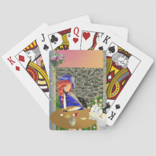 Jeu De Cartes Chien & Dame dans un Café au Coucher du Soleil Jou