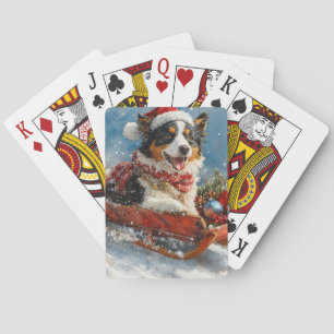 Jeu De Cartes Chien de berger australien en Noël à Sledge