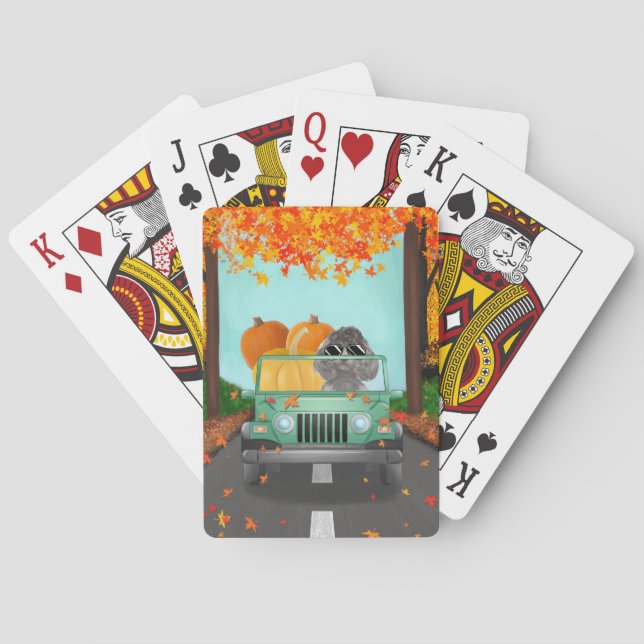 Jeu De Cartes Chien de caniche Citrouille d'automne (dos)