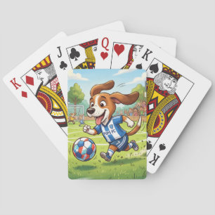 Jeu De Cartes Chien de dessin animé jouant au football