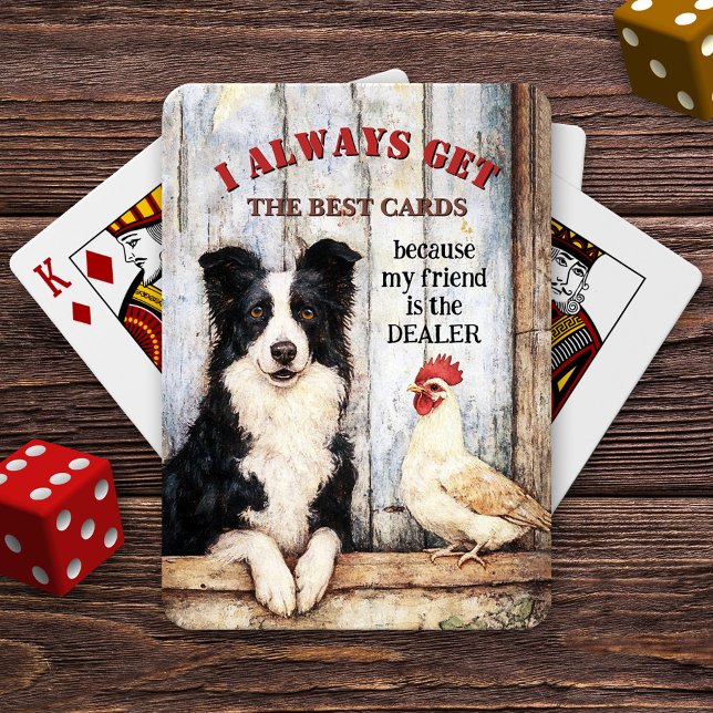 Jeu De Cartes Chien débraillé drôle et poulet  (Deck of playing cards featuring a scruffy dog and chicken with your custom (funny or other) texts.)