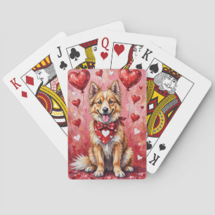 Jeu De Cartes Chien Keeshond de la Saint-Valentin assis avec des