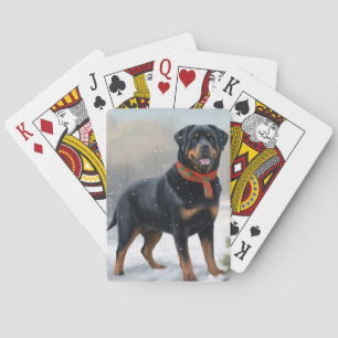 Jeu De Cartes Chien Rottweiler pendant Noël de neige