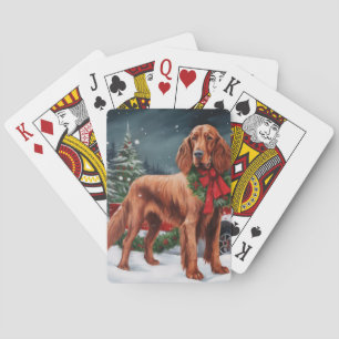 Jeu De Cartes Chien rouge irlandais à la neige Noël