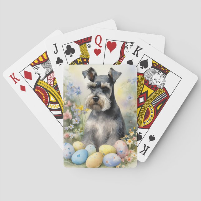 Jeu De Cartes Chien Schnauzer avec oeufs de Pâques vacances (dos)