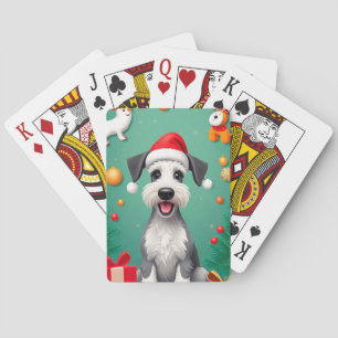 Jeu De Cartes Chien souriant avec un chapeau de Père Noël