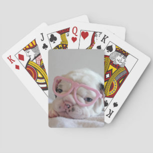Jeu De Cartes Chien-taureau français en lunettes de coeur