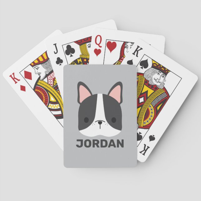 Jeu De Cartes Chien-taureau français mignon avec nom personnalis (dos)