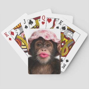 Jeu De Cartes Chimpanzé portant du rouge à lèvres rose