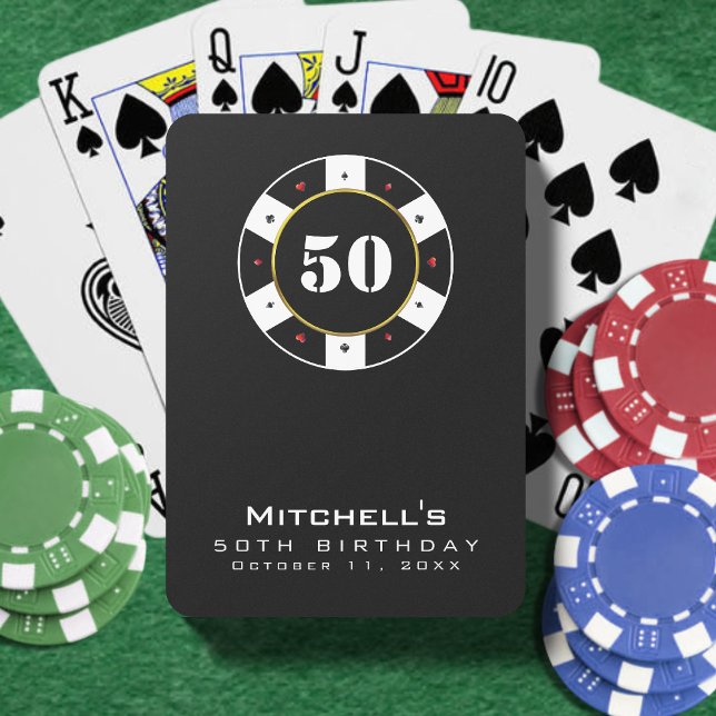 Jeu De Cartes Chip de poker 50e fête d'anniversaire Noir (Poker Chip 50th Birthday Party Black Poker Cards
)