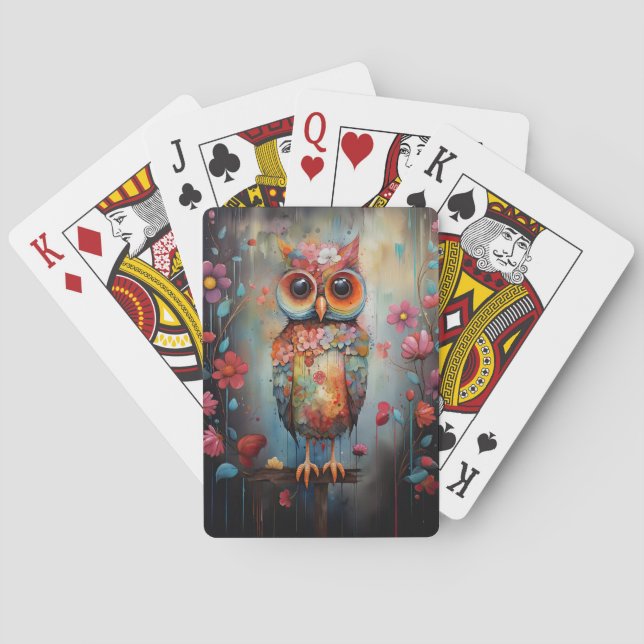 Jeu De Cartes Chouette Abstraite florale (dos)