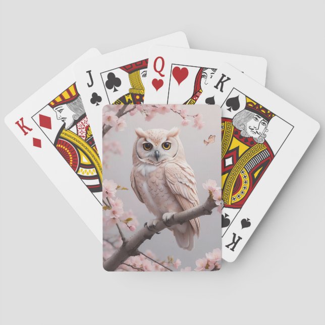 Jeu De Cartes Chouette aux fleurs de cerises roses (dos)