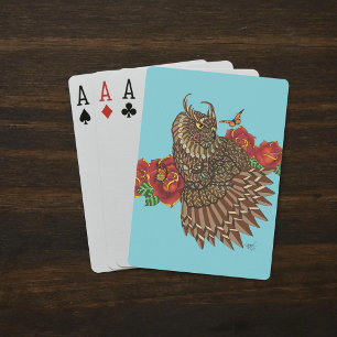 Jeu De Cartes Chouette des Roses rouges bleu
