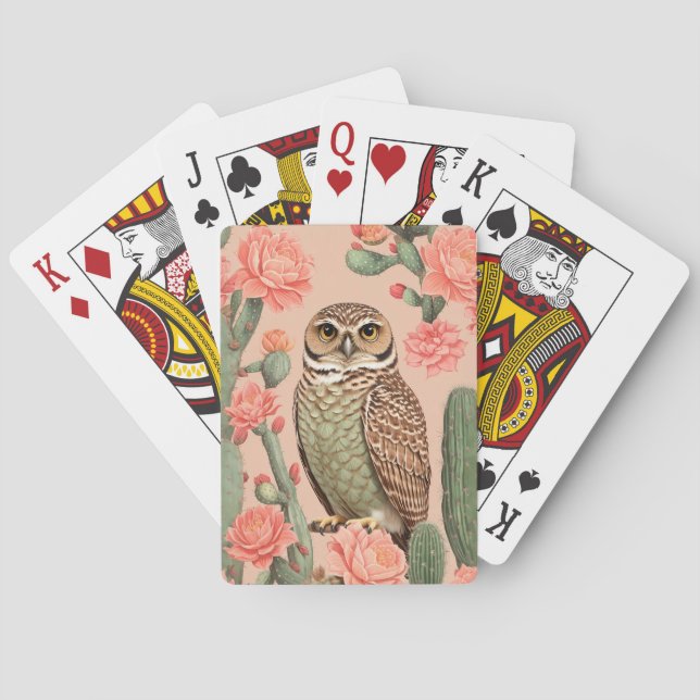 Jeu De Cartes Chouette Et Cactus Élégants À Brûler (dos)