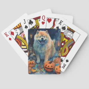 Jeu De Cartes Chow Chow d'Halloween avec des citrouilles effraya