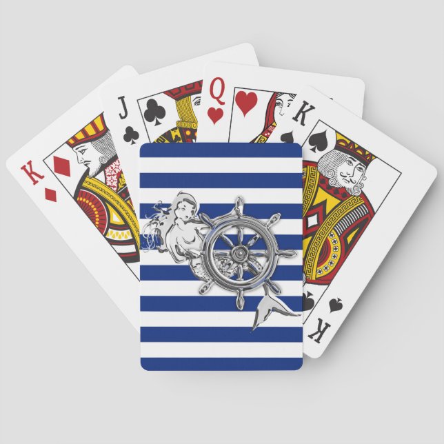 Jeu De Cartes Chrome Comme Sirène sur les rayures de marine (dos)