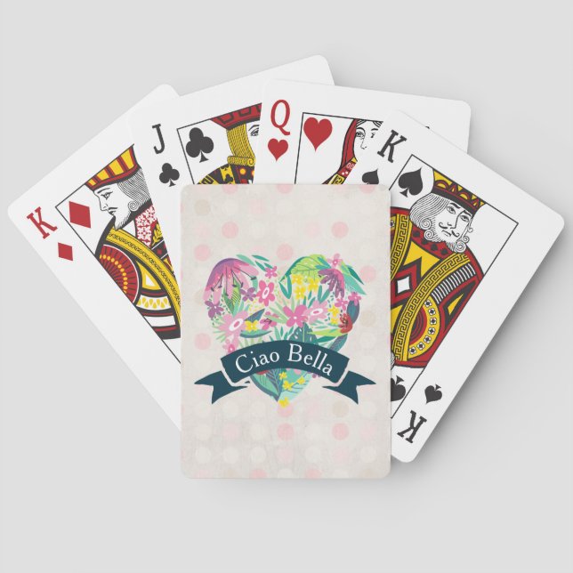 Jeu De Cartes Ciao Bella Cute Coeur Floral avec Fleurs Tropicale (dos)