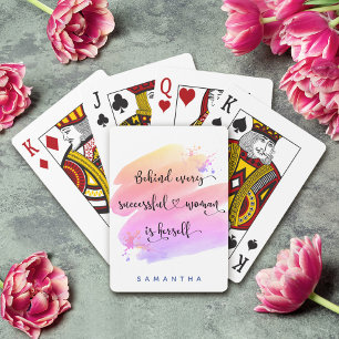 Jeu De Cartes Citation de femme réussie Script Pink Aquarelle Ch