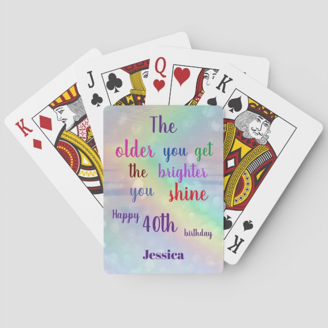 Jeu De Cartes Citation inspirante Joyeux 40e anniversaire Nom (dos)