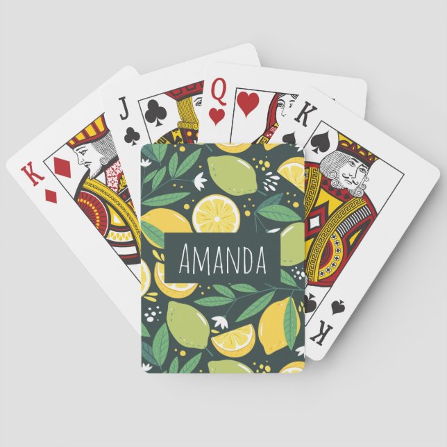 Jeu De Cartes Citron et Limon Motif de fruits en vert et jaune (dos)