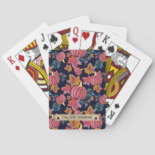 Jeu De Cartes Citrouille de la marine d'automne Feuilles aquarel
