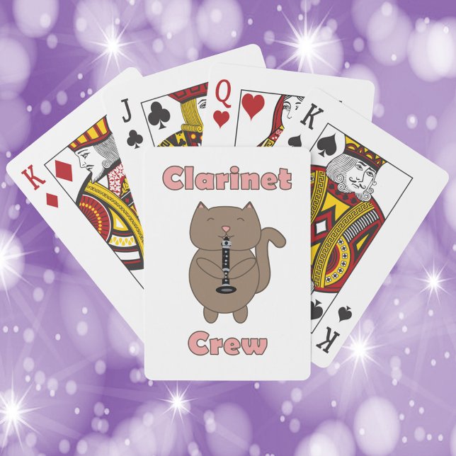 Jeu De Cartes Clarinet Crew Funny Cat (Playing cards with a cat playing the clarinet and the words clarinet crew)