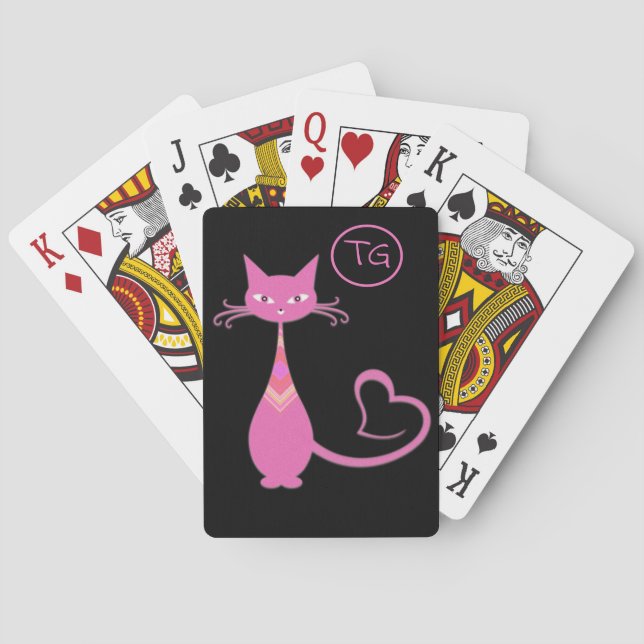 Jeu De Cartes Classic Retro rose Kitty Chat Coeur Tail Monogramm (dos)