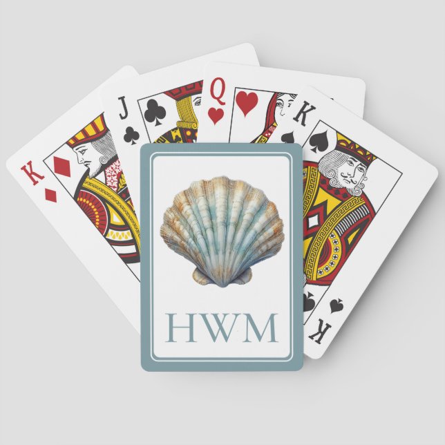 Jeu De Cartes Coastal Blue Scallop Seashell Monogram (dos)