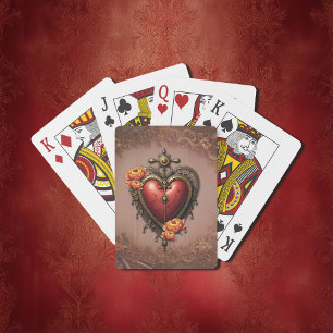 Jeu De Cartes Coeur de vapeur avec fleurs.