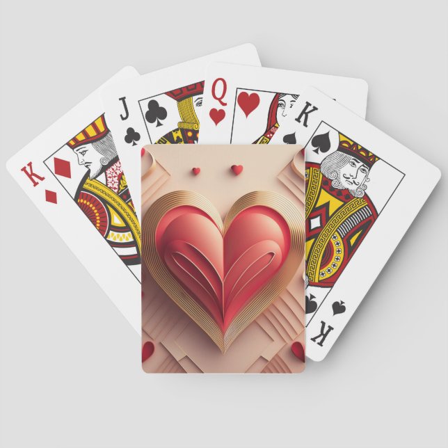 Jeu De Cartes Coeur rouge et or 3D (dos)
