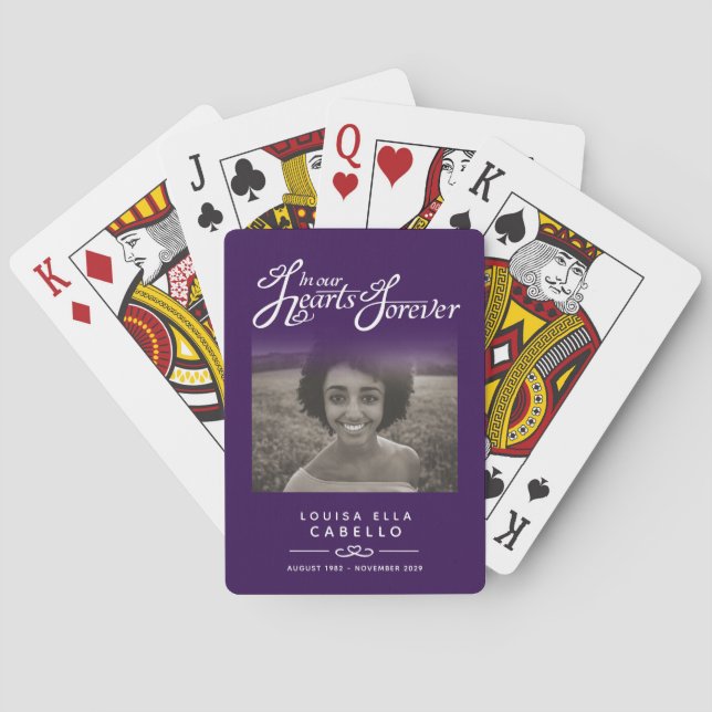 Jeu De Cartes Coeurs commémoratifs de souvenir violet photo (dos)