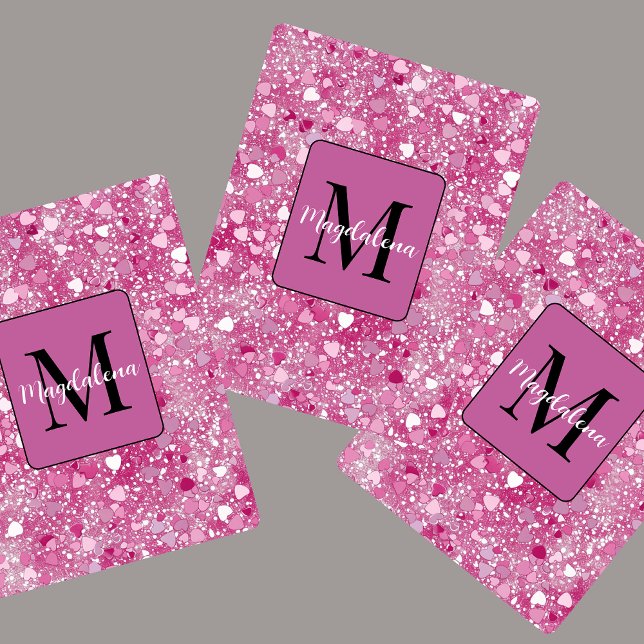 Jeu De Cartes Coeurs de Parties scintillant rose Nom Monogram Gi (Créateur téléchargé)